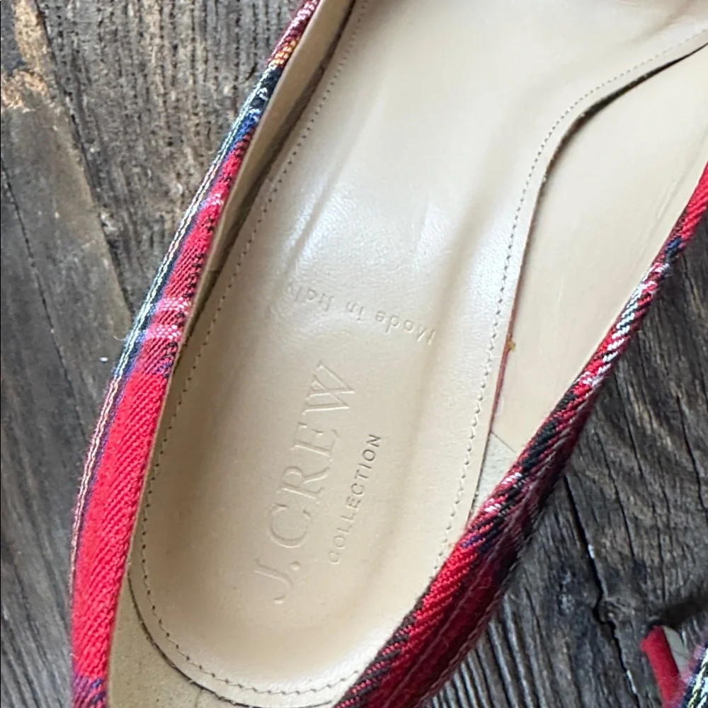 J. crew Lucie tartan plaid heel with‎ sequin star embellishment EUC size 9.5